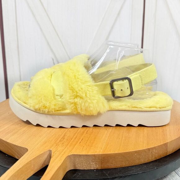 Koolaburra by Ugg Fuzz’d Out Faux Fur Sandals Yellow 9 Slingback - Picture 2 of 10